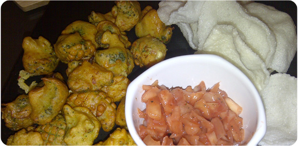 Broccoli Pakora and Spiced Onions with Prawn Crackers Recipe Cook Nights by Babs and Despinaki