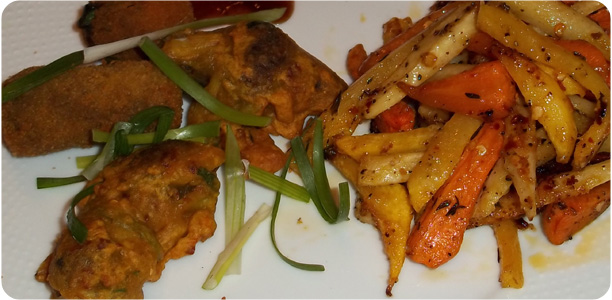 Haggis Pakora and Roasted Vegetables Recipe Cook Nights by Babs and Despinaki