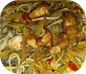 Singapore Spicy Noodles with Breaded Prawns