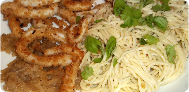 Ouzo Calamari & Noodles Recipe Cook Nights by Babs and Despinaki
